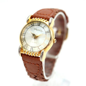 Sasson Women's Watch 26mm MOP Gold Tone Prism Crystal Brown Leather New Battery